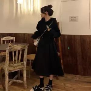 여성 허리 핀턱 후드 플레어 롱 원피스 E16