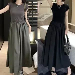 여성원피스 민소매 스커트 플레어 상의 슬림 롱원피스 허리밴딩