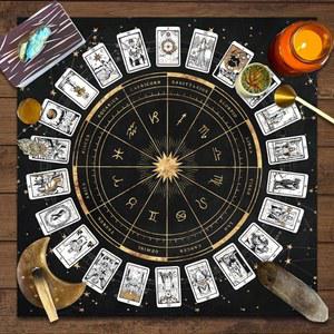 호환 1pc 타로 카드 식탁보, 12 조디악 카드 게임, 운세 카드 매트, 보드 게임 천 매트, 보드 게임 장식 식탁보