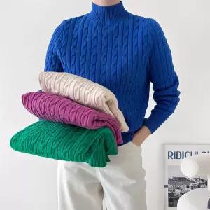 [시즌오프]파랑색스웨터 목폴라 꽈배기 모달 데일리룩 니트_5