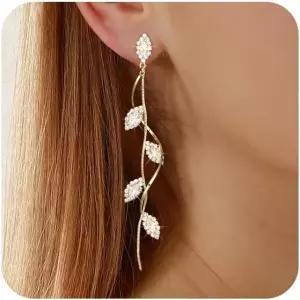여성용 귀걸이의 금/은 클립 - 14K 도금 롱 태즈 드롭 댕글 큐빅 지르코니아 결혼식 주얼리 선물