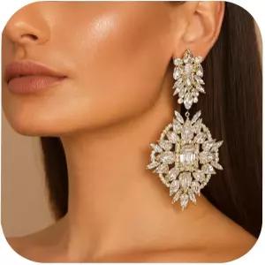 여성용 귀걸이에 매달린 XSBODY 실버 클립 대형 라인스톤 문구 샹들리에 프롬 트렌디한 주얼리 액세서리용