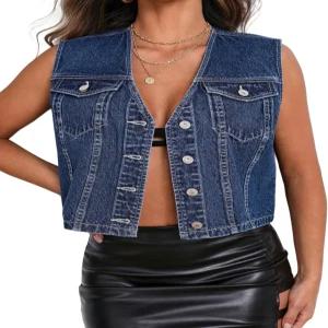 라이프쉬 여성 크롭 데님 베스트 상의 캐주얼 브이넥 버튼 다운 민소매 청바지 재킷 조끼