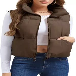 마그콤센 여성 크롭 퍼퍼 조끼 경량 지퍼 업 스탠드 칼라 겨울 패션 아우터 슬리브리스 패딩 질레