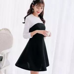 [SBD] 탑원피스 라운드넥 플레어원피스 배색원피스 원피스