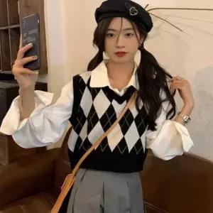 [SBD] 니트조끼 아가일패턴 니트베스트 2컬러 가을 여자 봄