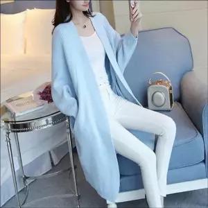 여성 골지니트 롱가디건 간절기 노버튼 로브 아우터