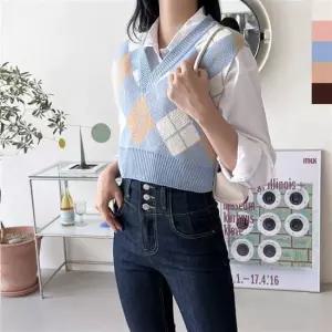 CAT 1039 여자아가일 크롭니트조끼