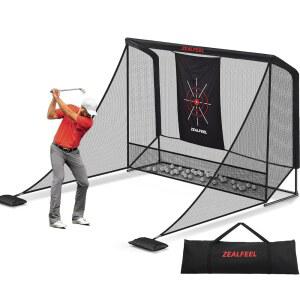 질필 골프 네트, 사이드 배리어 10x7피트 / 8x8피트 골프 인클로저 네트, 오토볼 리턴, 저소음 타겟, 캐리백, 스테이킹 4개, 뒷마당 드라이빙 실내외 사용을 위한 타격 연습 네트