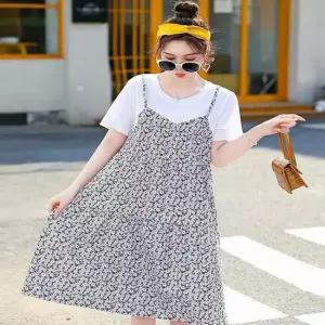 페이크레이어드 A라인 꽃무늬 샤랄라 여름 썸머원피스