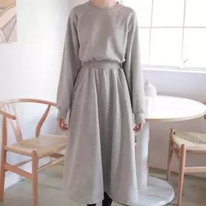 여성 맨투맨 롱 플레어 주머니 원피스 그레이