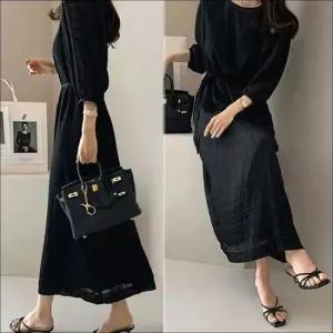 여성 7부소매 시스루 7부 소매 쉬폰 원피스 하객룩 여름 2색