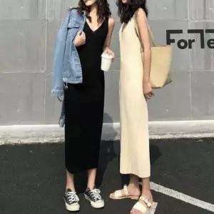 슬림니트 롱원피스 니트 골지 나시 골지원피스 2컬러