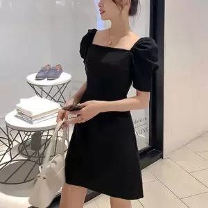 예쁜원피스클럽의상 여자 여름 데이트 룩 퍼프 오프숄더 미니 블랙 원피스