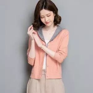 여성 러블리 가디건 후드 니트 카디건 봄가을 숏 배색 스웨터 긴팔 아우터 다올1