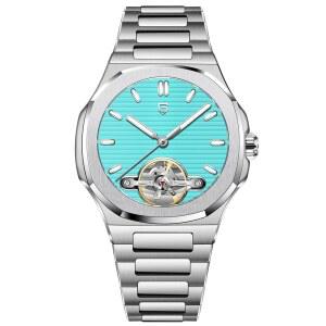 [미국배송] 롤스티미 파가니 디자인 남성용 시계 PD-YS025 남성 자동 스켈레톤 투어빌론 비즈니스 기계 무브먼트 스포티 사파이어 렌즈 스테인리스 스틸 브레이슬릿 42MM 케이스