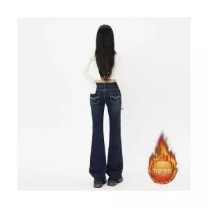 여친 청 빈티지 와이드 데일룩 나팔바지+롱 로우컷 기모 데님바지 DAOL1