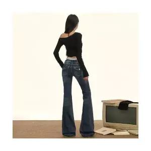 여성 데일룩 데님바지 와이드 데님 슬림 워싱 트렌디 나팔바지 DAOL1