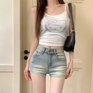 여자 여름 빈티지 반바지 청반바지 일자 핫팬츠 청바지 슬림 하이웨스트 OP2