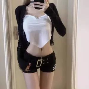 바지 여사친 청 검정 로우 스터드 핫팬츠 스키니 봄여름 반 청반바지 스판 OP2