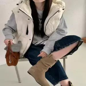 여자 캐주얼 보온 패딩조끼 스트링 후드 다운 오리털 조끼 나시 OP1