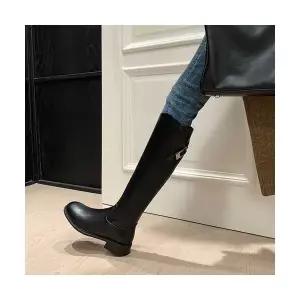 둘레 하이 낮은 여성패션 굽 슬림핏 부츠 리얼 빅사이즈 패션 가죽 둥근 머리 버클 워킹화 DL5