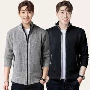 남성 지퍼 가디건 하프넥 기모 풀 집업 니트 자켓