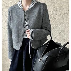 가을 여성용 울 항공 상의 아이템 집업 트렌디 야구 재킷 라운드 코트 점퍼 숏 HT3