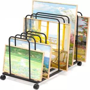 JarryStart 아트 캔버스 보관 랙 조절 가능한 건조 금속 스탠드 대형 보드용 바퀴가 달린 프린트