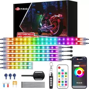 브레이크 턴 시그널이 포함된 8Pcs 모터사이클 리드 언더글로우 키트 디트리오 앱/RF 리모컨이 RGB 조명