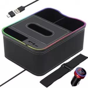 차량용 콘솔 수납함 충전기 무드등 C88 블랙+시거잭