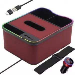 차량용 콘솔 수납함 충전기 무드등 C88 레드+시거잭