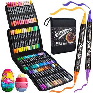 [미국배송] 120가지 색상 아크릴 페인트 마커 60팩 듀얼 컬러 브러시 팁 펜 암석 페인팅을 위한 빠른 건조 방수 무출혈 유리 나무 플라스틱 금속 DIY 공예 및 부활절 바구니 스터퍼