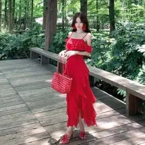 M1 원피스 여성 바캉스 트임 프렌치 롱스커트 오프숄더 쉬폰원피스 JEN1