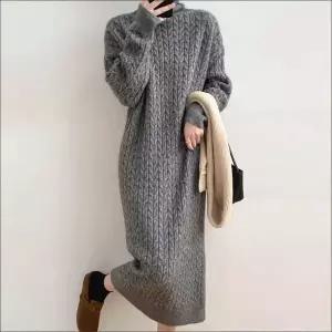 [하프클럽/]하이넥 터틀넥 목폴라 꽈배기 니트 롱원피스 겨울 데일리