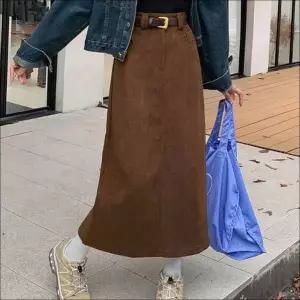 [하프클럽/]골덴 롱스커트 A라인 코듀로이 겨울 롱치마 벨트포함