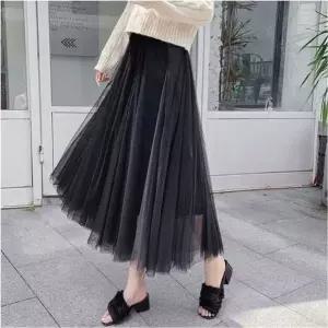 [하프클럽/]여성 페미닌 샤스커트 레이스 망사 A라인 주름 플리츠치마