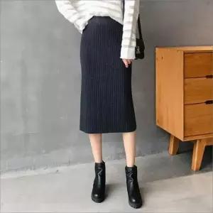 [하프클럽/]여성 겨울 데일리 허리밴딩 골지니트 H라인 롱스커트