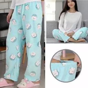 [하프클럽/]여성용 겨울 극세사 잠옷 수면바지 민트베어 수면장옷