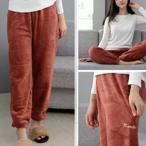 [하프클럽/]여성용 겨울 극세사 잠옷 수면바지 버건디 수면장옷