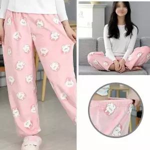 [하프클럽/]여성용 겨울 극세사 잠옷 수면바지 큐티래빗 수면장옷