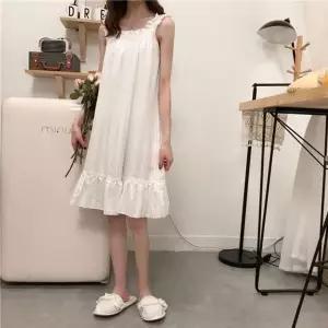 [하프클럽/]면 소재 프릴 나시형 잠옷 원피스 홈웨어