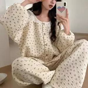 [하프클럽/]누빔체리잠옷 따뜻한 겨울 면 수면 누빔 잠옷 세트 파자마