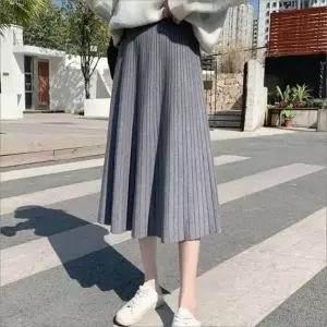 [하프클럽/]여성 플리츠 주름 롱치마 니트 A라인 허리밴딩 치마 4색