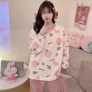 [하프클럽/](피치) 잠옷세트 여성 겨울 극세사 수면잠옷 따뜻 포근 프리사이