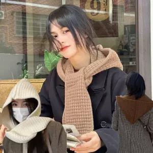 [하프클럽/]겨울 패션아이템 꾸안꾸 후드형 따뜻한 니트 머플러 케이프