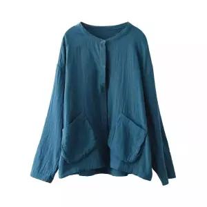 마이진 여사친 롱 가을 캐주얼 솔리드 빅사이즈 긴팔 블라우스 가디건 면사 슬림 루즈핏 셔츠 ADOR3