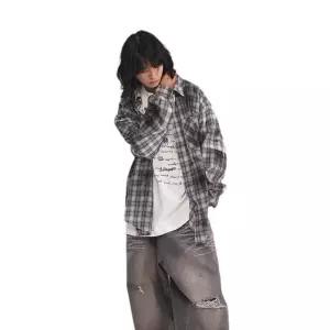 마이진 여성 가을 루즈핏 롱 셔츠 블라우스 봄 베이직 캐주얼 커플 노멀 나염 체크 ADOR3