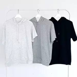 캐주얼 여름 반팔 후드티 무지 티셔츠