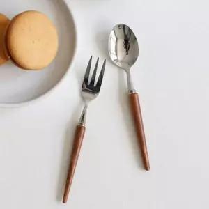 우드 손잡이 티스푼 티포크 파티용 다과 스푼 포크 치즈포크